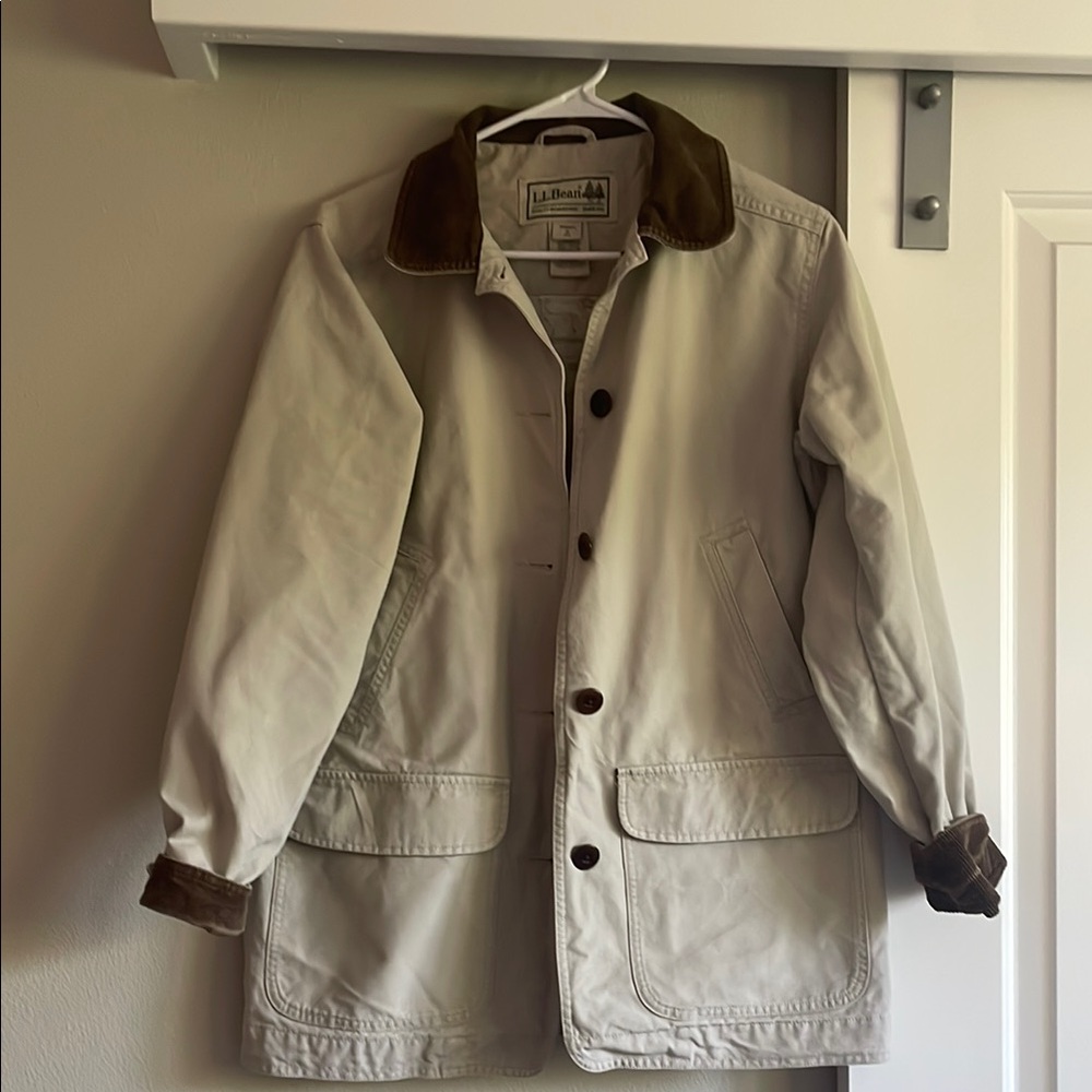 L.L. Bean Khaki Utility Jacket with Brown Corduroy Collar